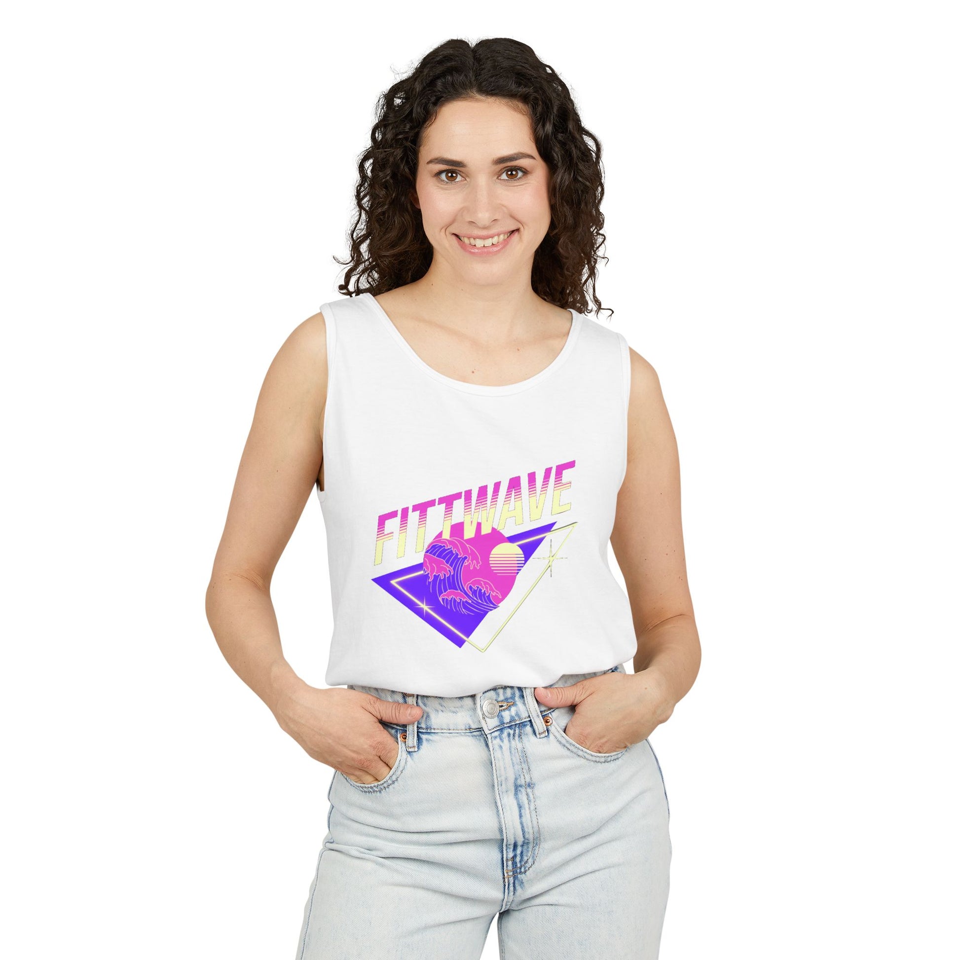 Fittwave Retro Vaporwave Tank Top — Uni-Sex 80s Sunset Palm Fitness Tee for Summer