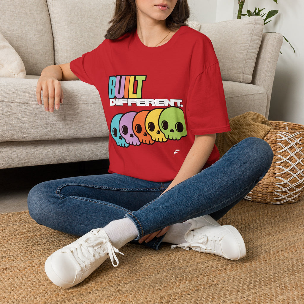 Pride "Built Different" Rainbow Skulls T-Shirt — Colorful Graphic Tee, by FITTWAVE