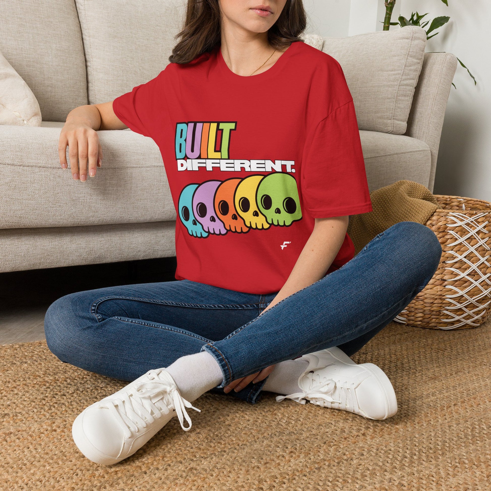 Pride "Built Different" Rainbow Skulls T-Shirt — Colorful Graphic Tee, by FITTWAVE