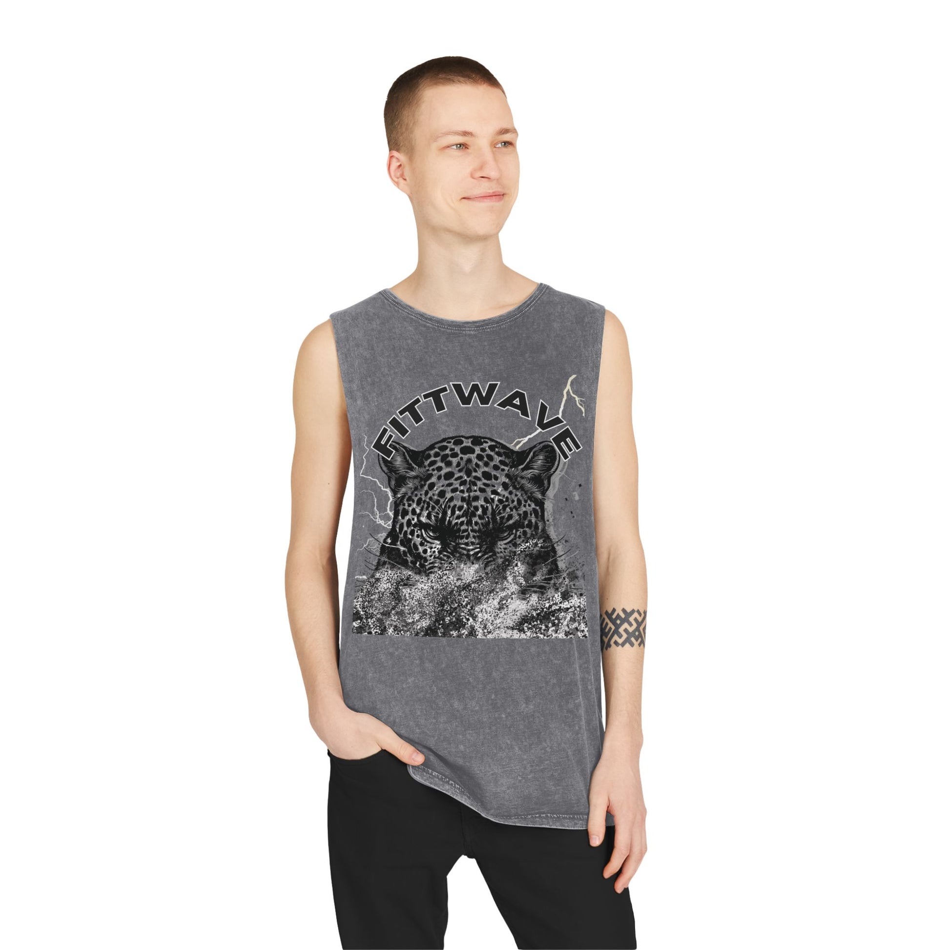 Fittwave- Cheetah Smoke Stonewash Tank Top, Fitted workout tank tops , Summer Outfit, Festival Apparel, Casual Wear, Fitness Tank, Fitted tank top crop