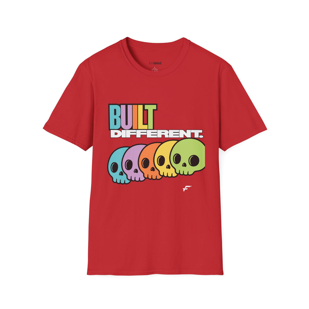 Pride "Built Different" Rainbow Skulls T-Shirt — Colorful Graphic Tee, by FITTWAVE