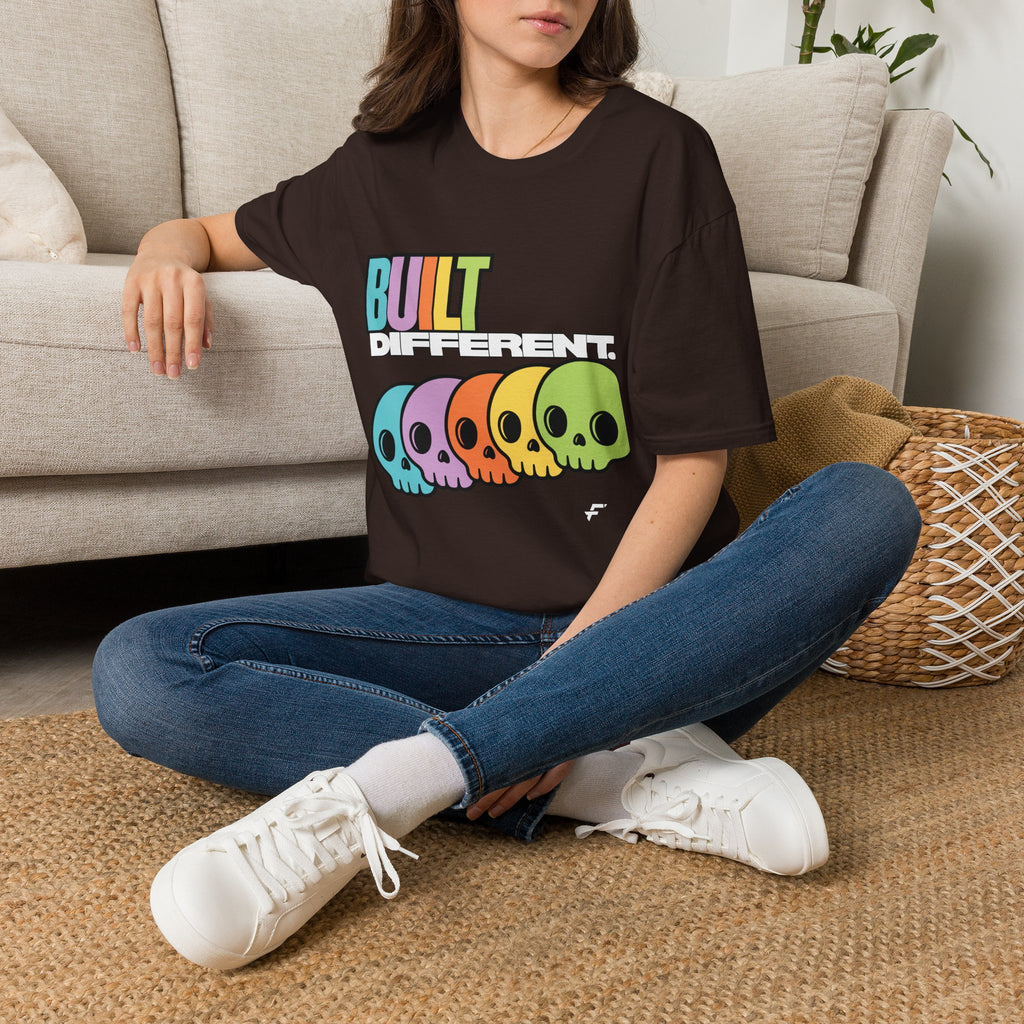 Pride "Built Different" Rainbow Skulls T-Shirt — Colorful Graphic Tee, by FITTWAVE
