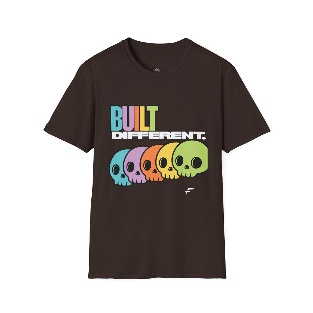 Pride "Built Different" Rainbow Skulls T-Shirt — Colorful Graphic Tee, by FITTWAVE