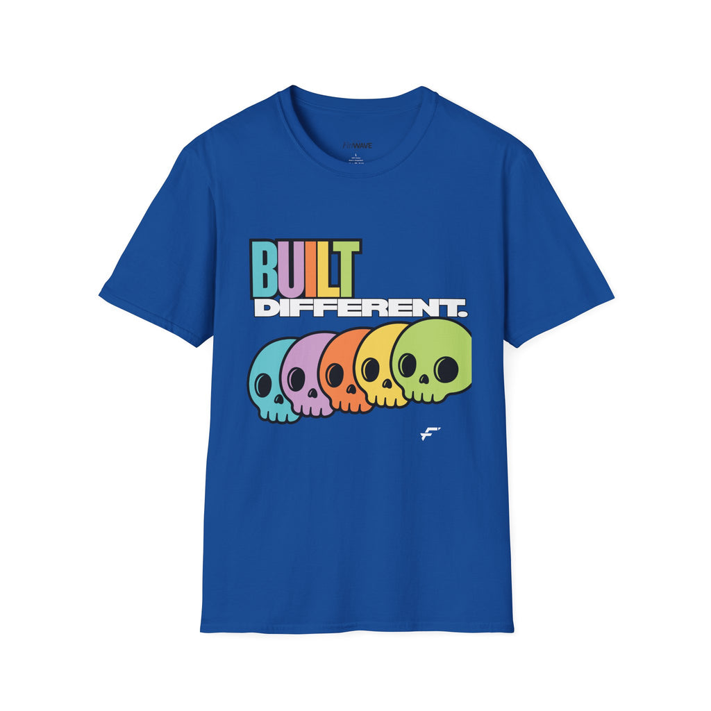 Pride "Built Different" Rainbow Skulls T-Shirt — Colorful Graphic Tee, by FITTWAVE