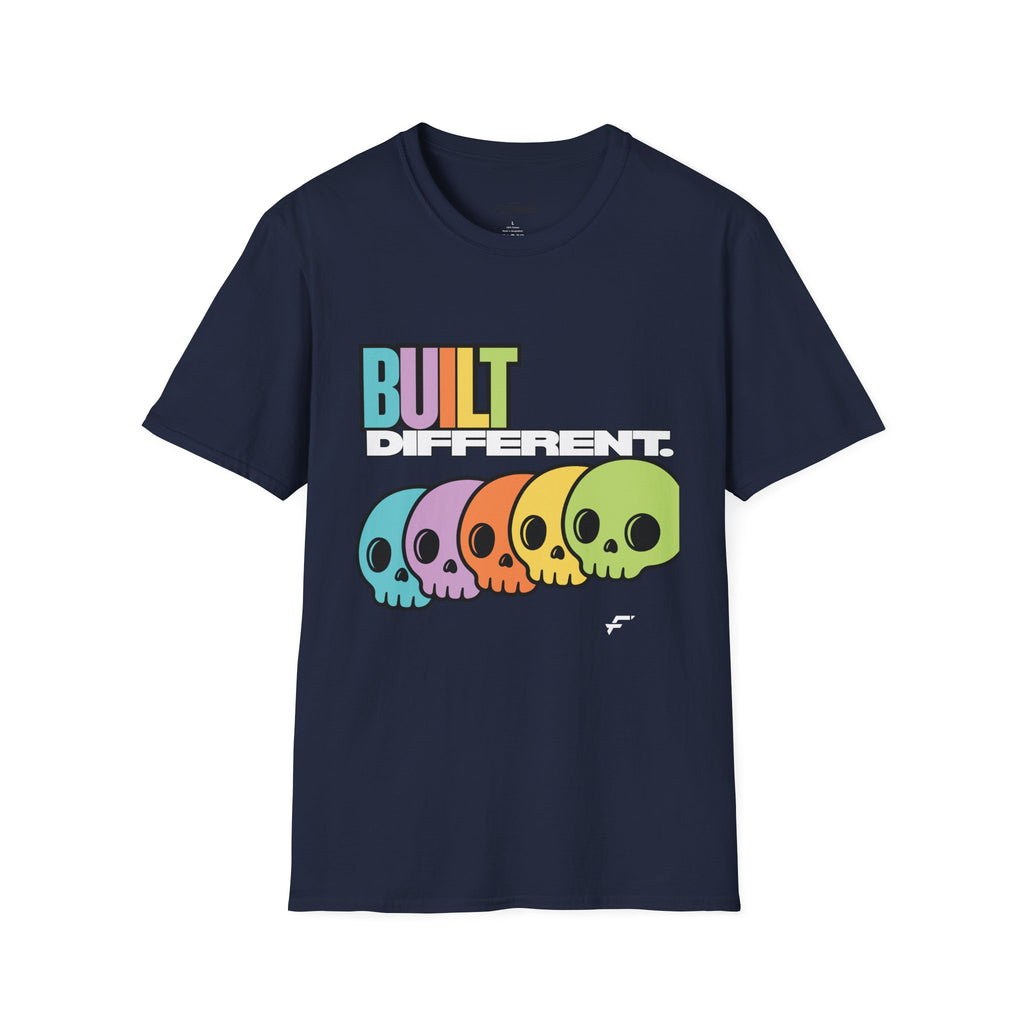 Pride "Built Different" Rainbow Skulls T-Shirt — Colorful Graphic Tee, by FITTWAVE