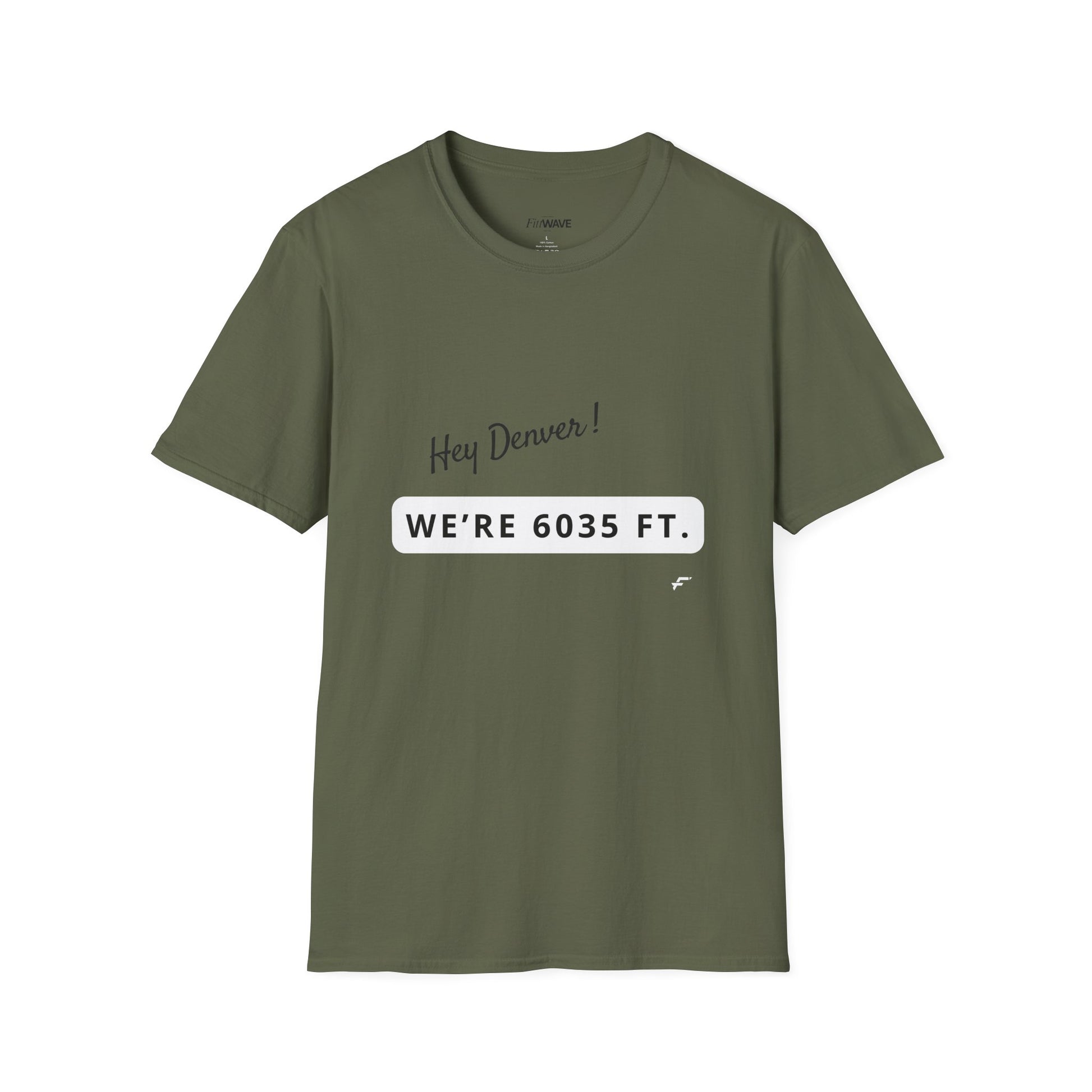 Funny Colorado Springs and Denver Elevation T-Shirt – "Hey Denver! We're 6035 ft." Colorado Springs City Pride Unisex Tee.