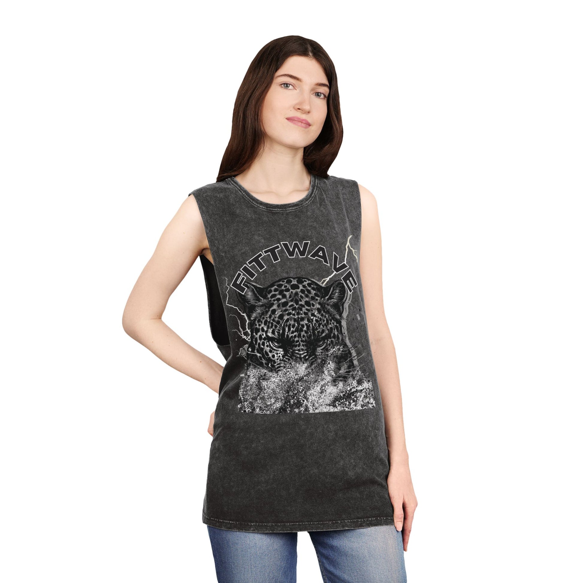 Fittwave- Cheetah Smoke Stonewash Tank Top, Fitted workout tank tops , Summer Outfit, Festival Apparel, Casual Wear, Fitness Tank, Fitted tank top crop