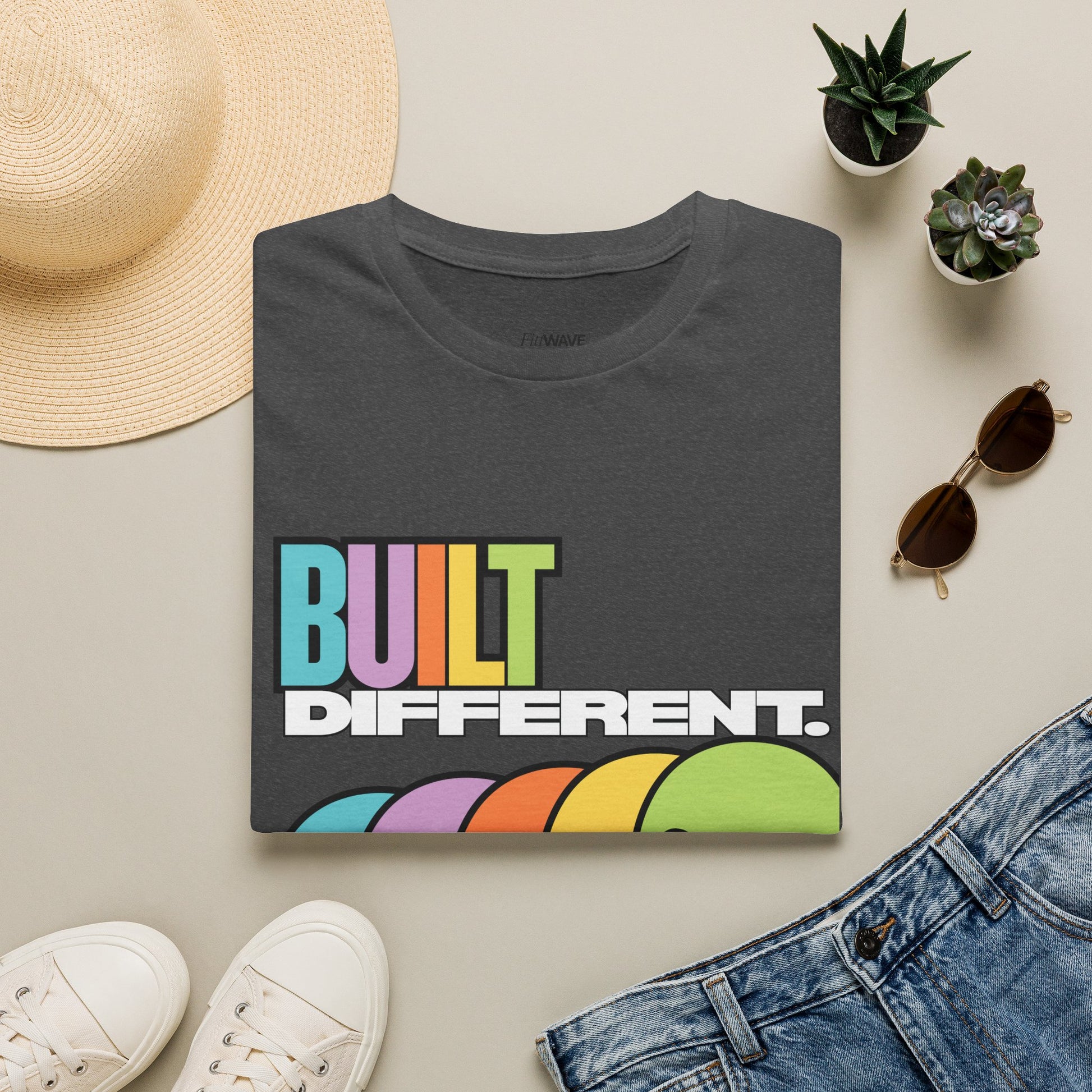 Pride "Built Different" Rainbow Skulls T-Shirt — Colorful Graphic Tee, by FITTWAVE