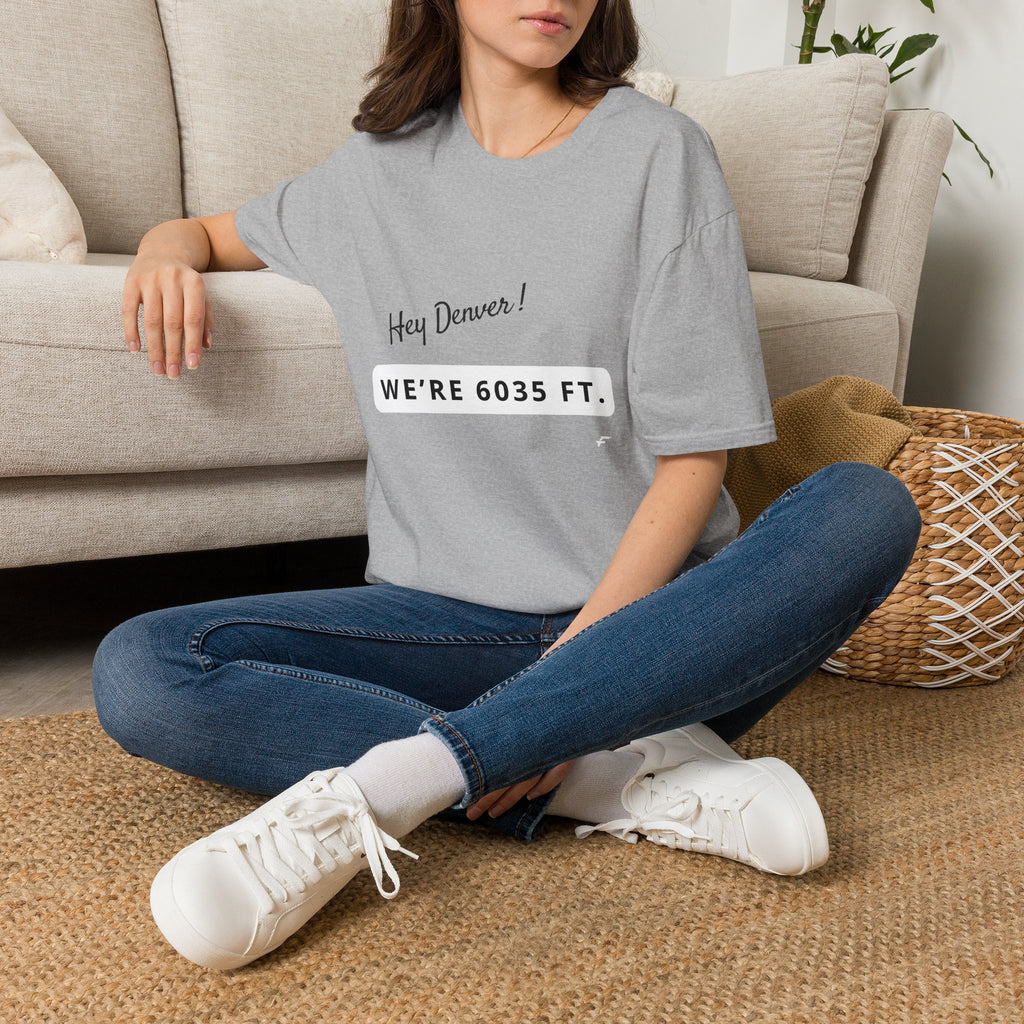 Funny Colorado Springs and Denver Elevation T-Shirt – "Hey Denver! We're 6035 ft." Colorado Springs City Pride Unisex Tee.