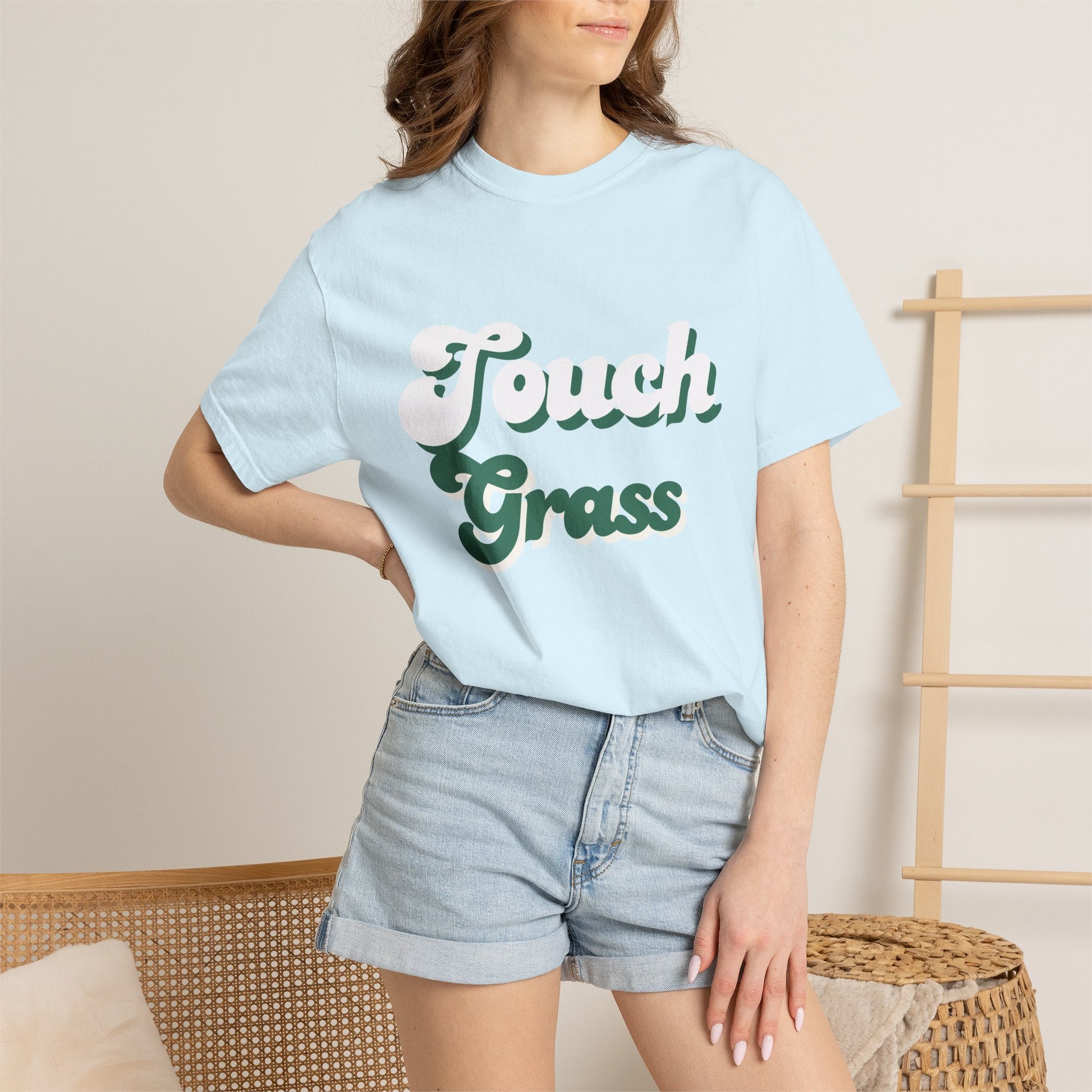 Retro Themed Touch Grass T-Shirt — Retro Green Script Tee for him and for her. By FITTWAVE