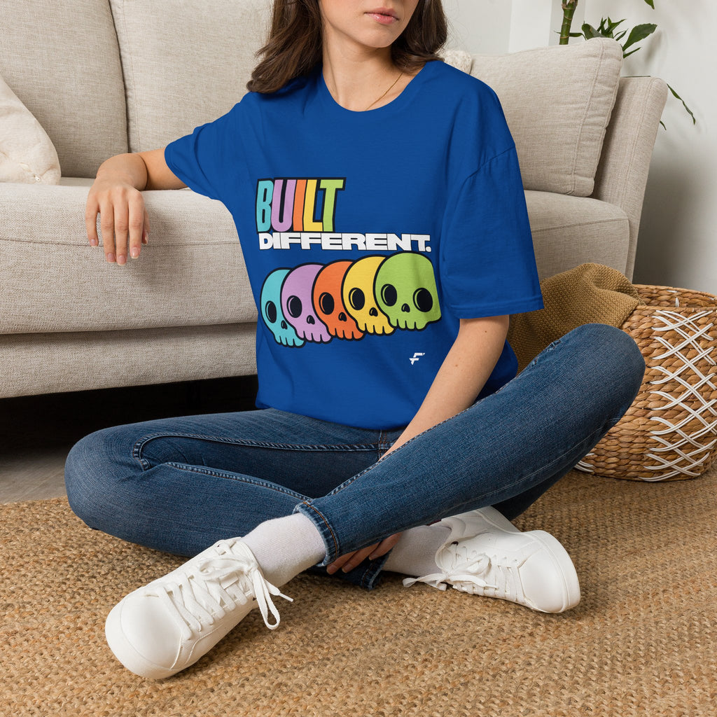 Pride "Built Different" Rainbow Skulls T-Shirt — Colorful Graphic Tee, by FITTWAVE