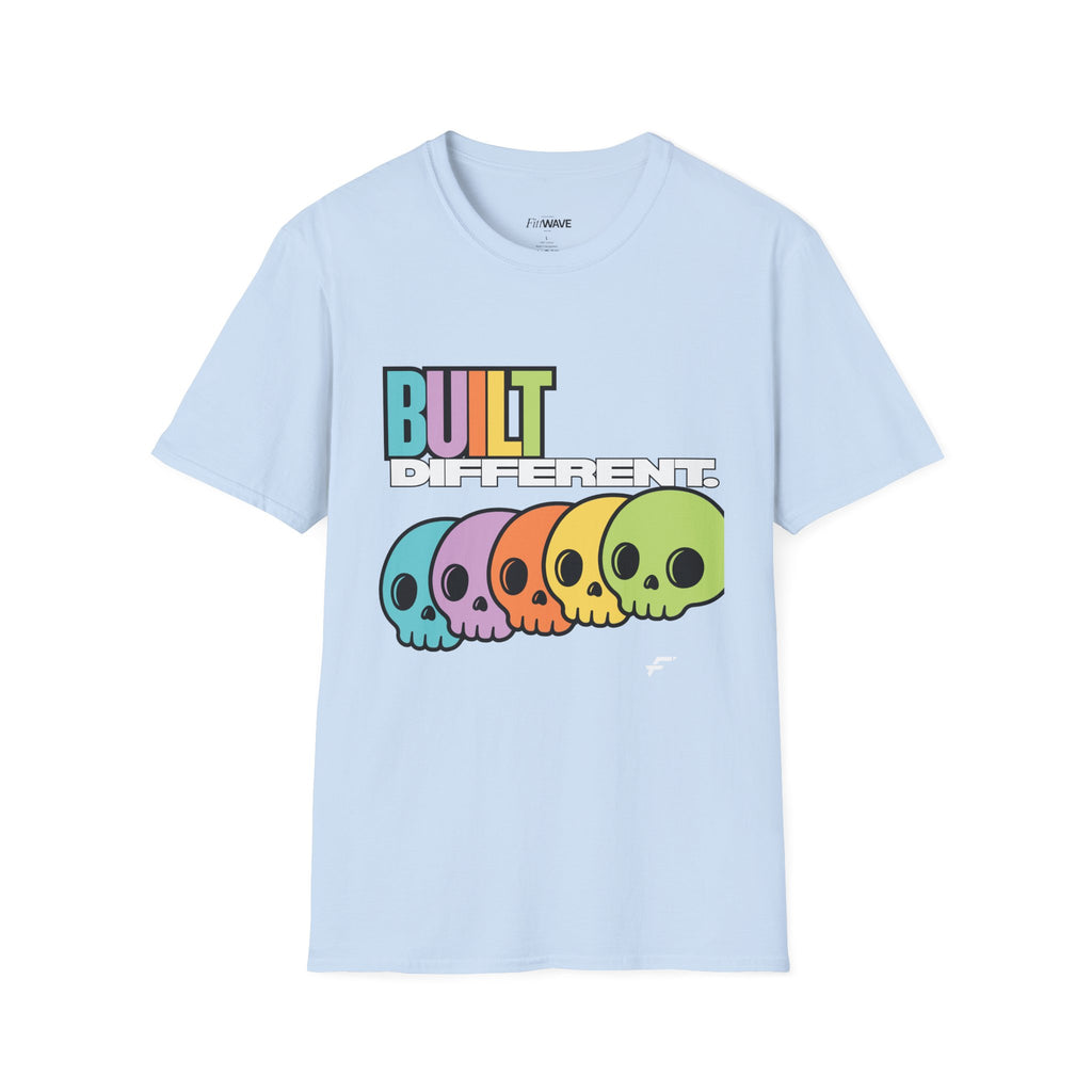 Pride "Built Different" Rainbow Skulls T-Shirt — Colorful Graphic Tee, by FITTWAVE