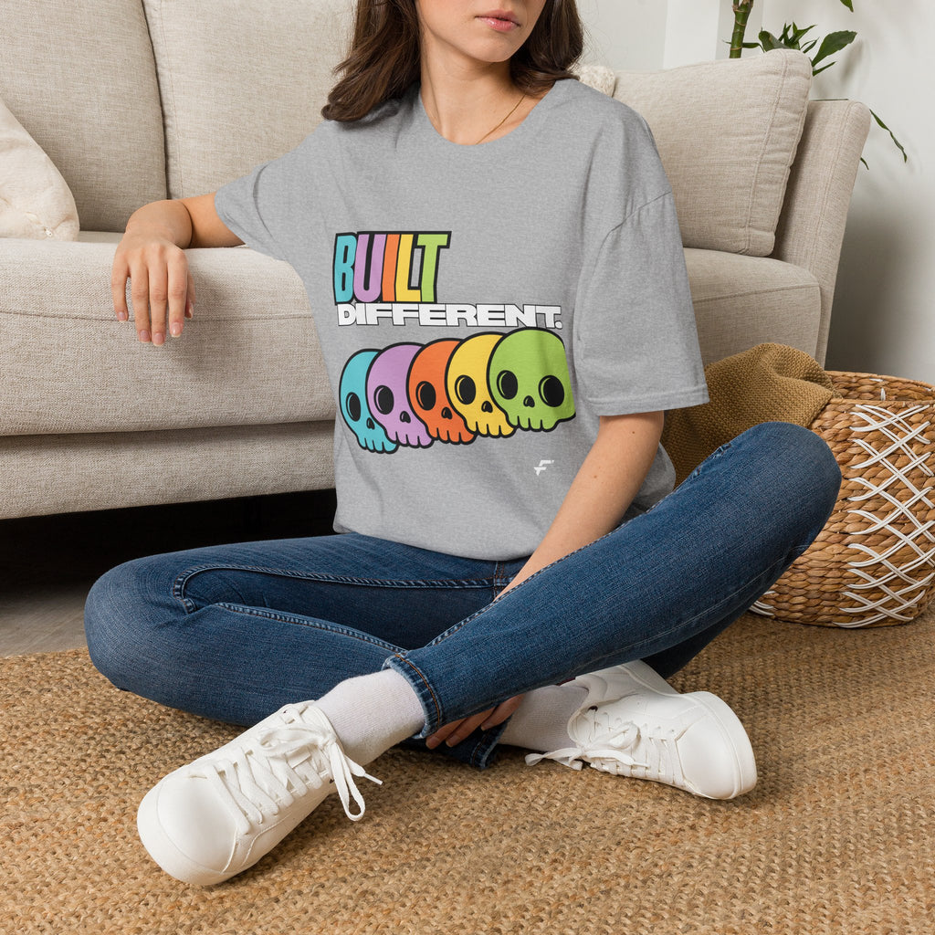 Pride "Built Different" Rainbow Skulls T-Shirt — Colorful Graphic Tee, by FITTWAVE
