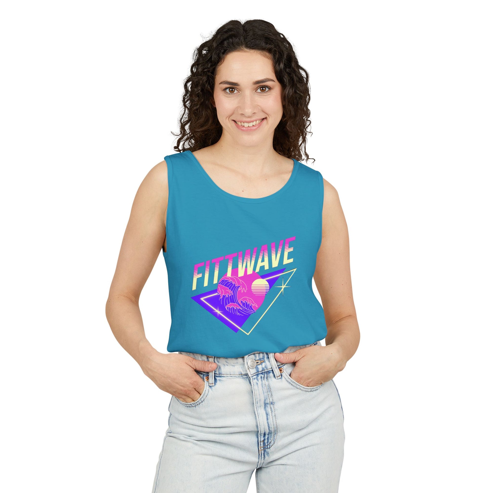 Fittwave Retro Vaporwave Tank Top — Uni-Sex 80s Sunset Palm Fitness Tee for Summer