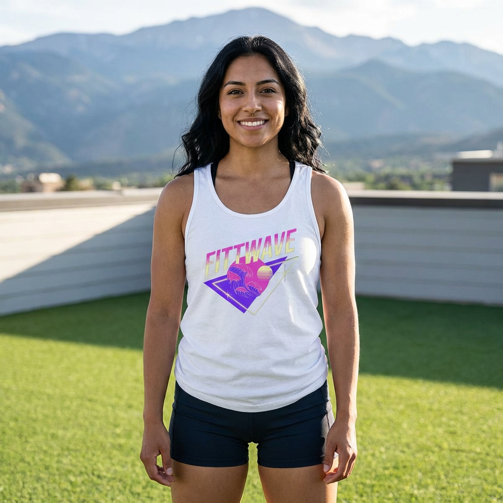 Fittwave Retro Vaporwave Tank Top — Uni-Sex 80s Sunset Palm Fitness Tee for Summer