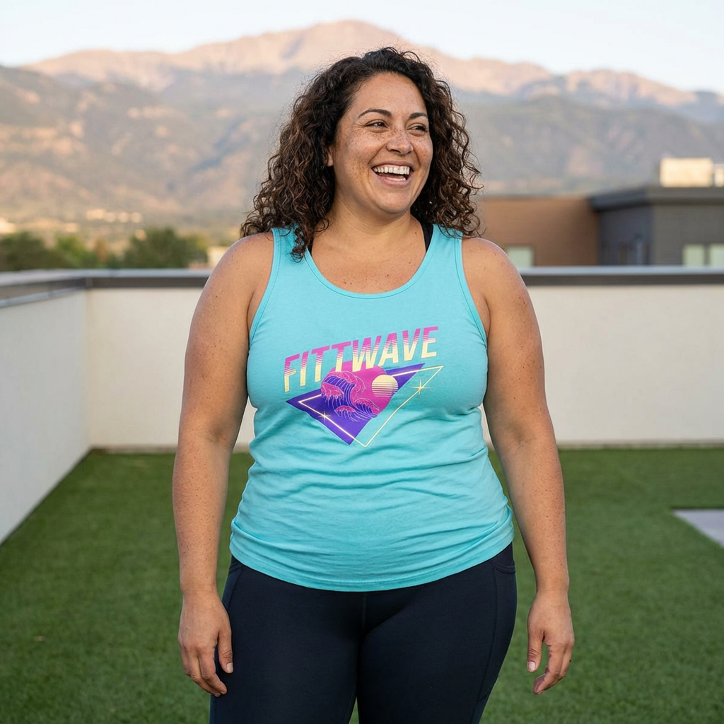 Fittwave Retro Vaporwave Tank Top — Uni-Sex 80s Sunset Palm Fitness Tee for Summer