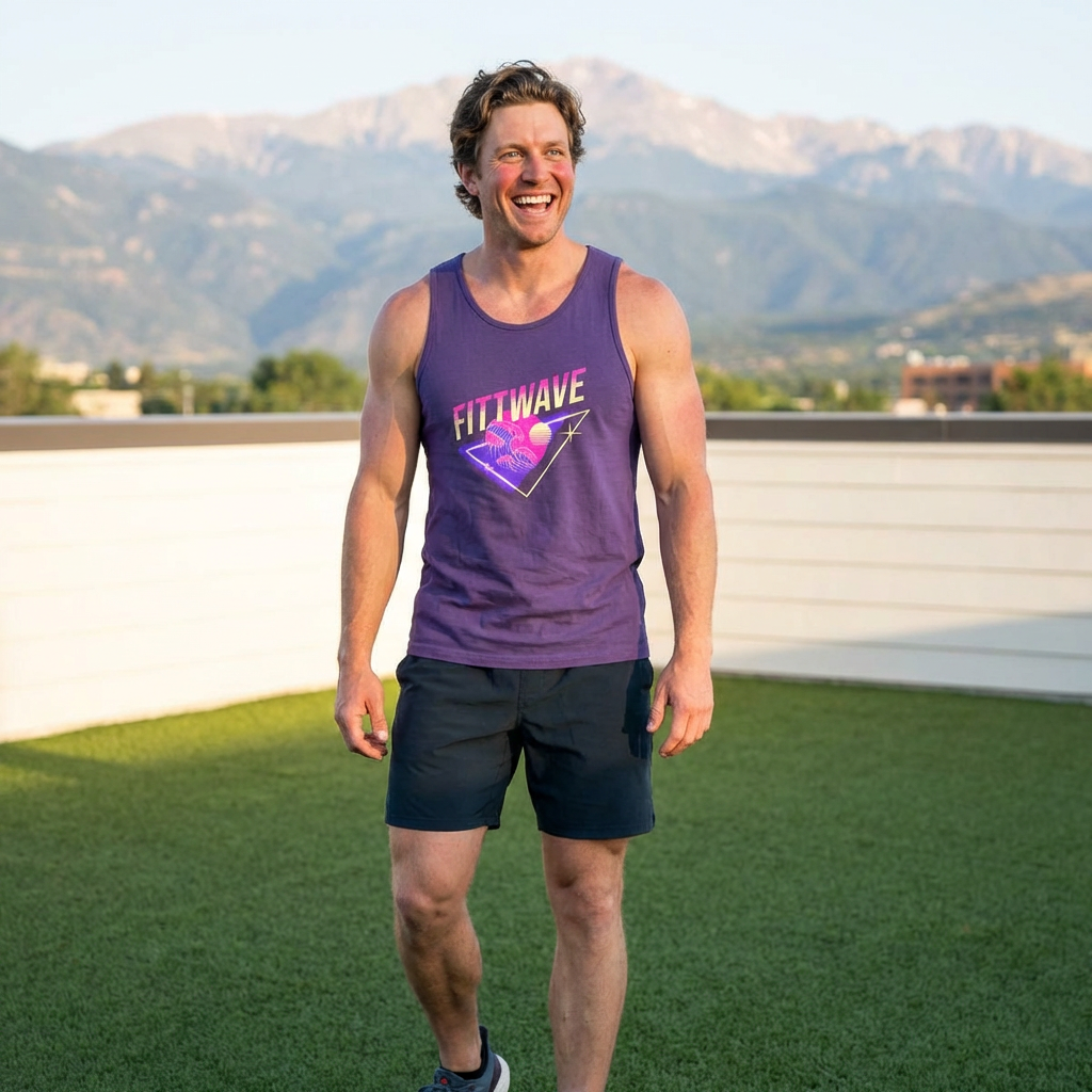 Fittwave Retro Vaporwave Tank Top — Uni-Sex 80s Sunset Palm Fitness Tee for Summer