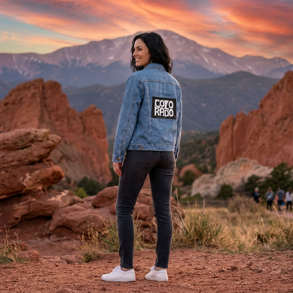 Colorado Springs Graphic Denim Jacket — Unisex Retro State Patch Colorado Denim Jacket