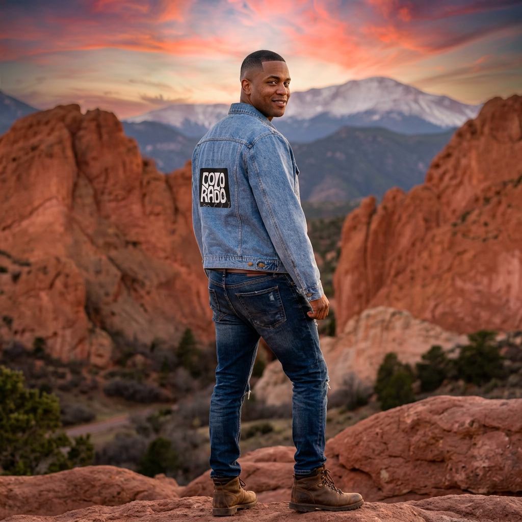 Colorado Springs Graphic Denim Jacket — Unisex Retro State Patch Colorado Denim Jacket