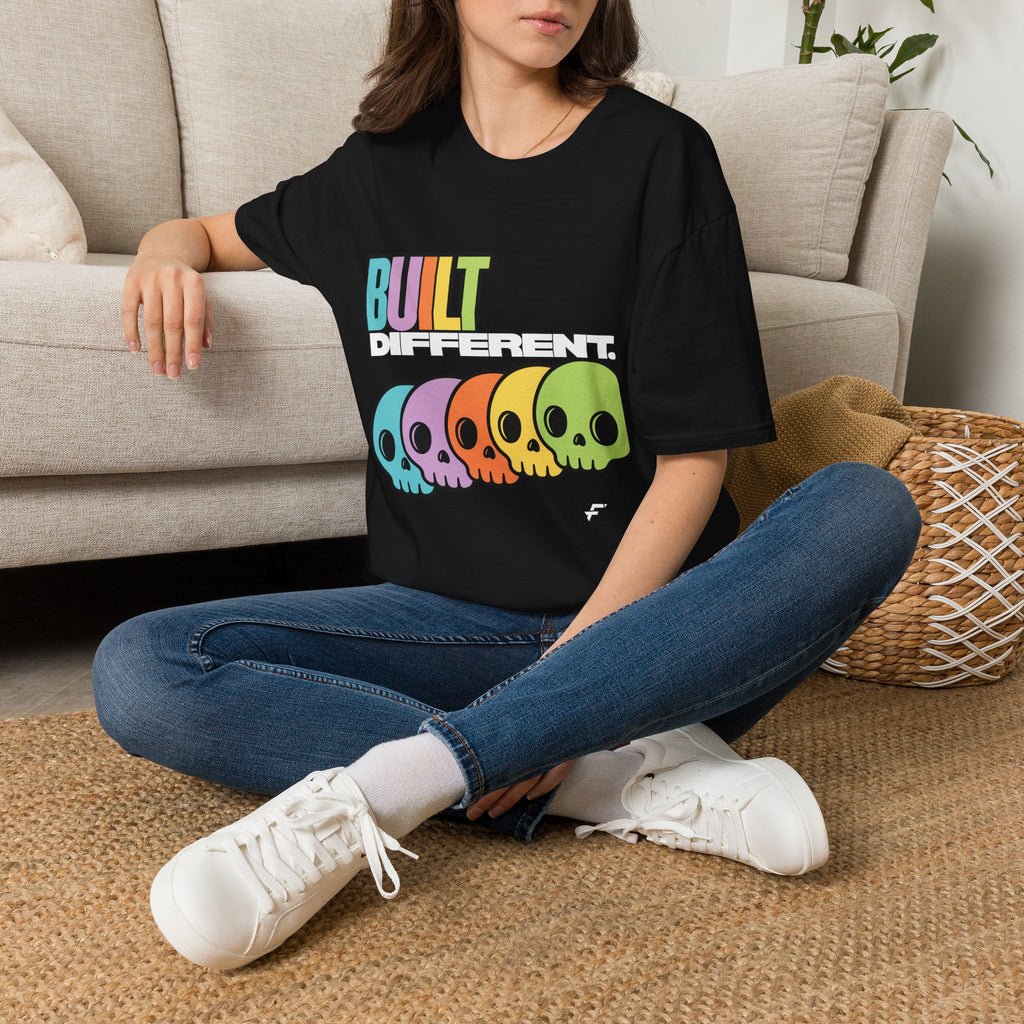 Pride "Built Different" Rainbow Skulls T-Shirt — Colorful Graphic Tee, by FITTWAVE