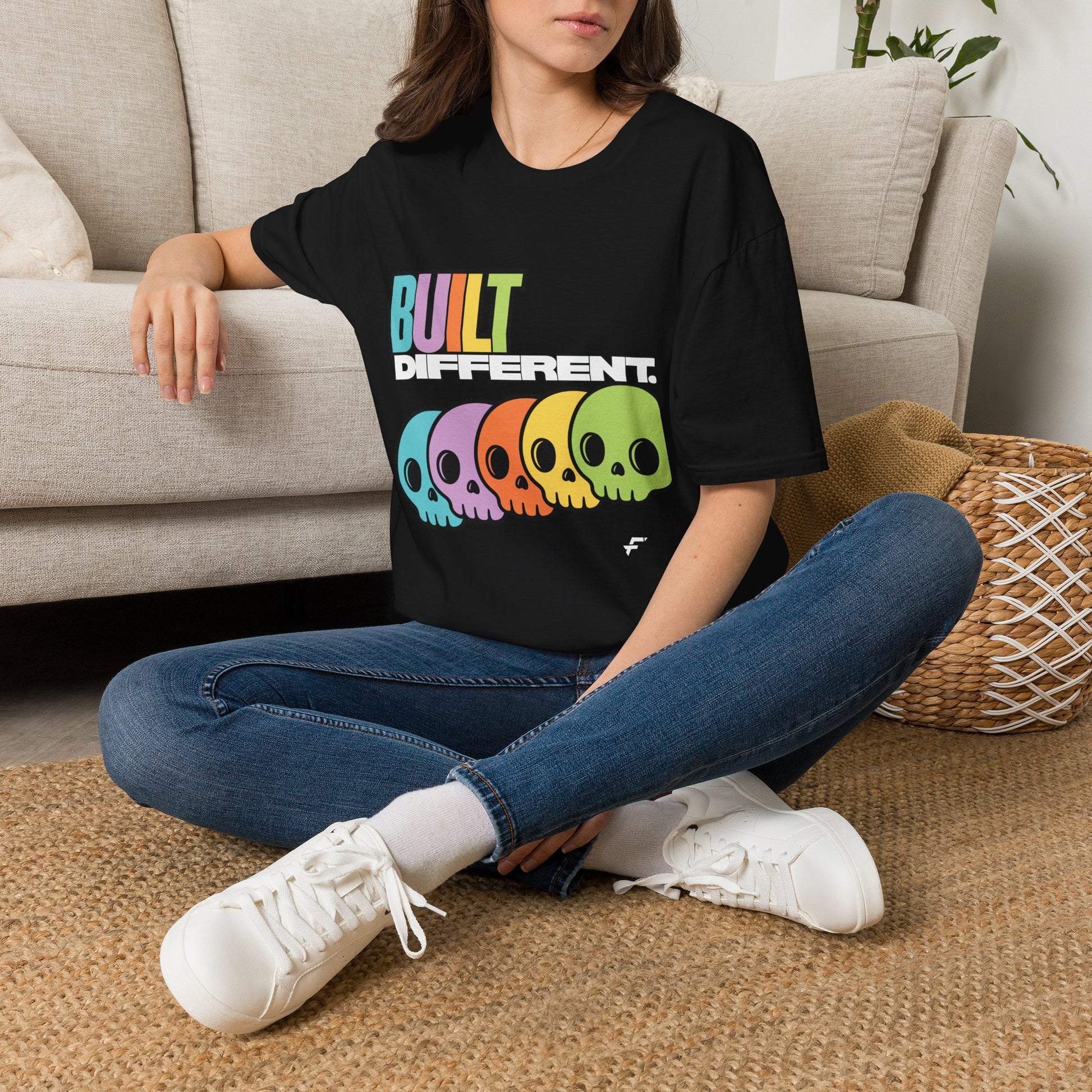 Pride "Built Different" Rainbow Skulls T-Shirt — Colorful Graphic Tee, by FITTWAVE