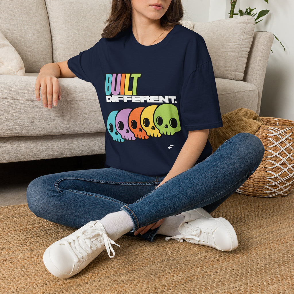 Pride "Built Different" Rainbow Skulls T-Shirt — Colorful Graphic Tee, by FITTWAVE