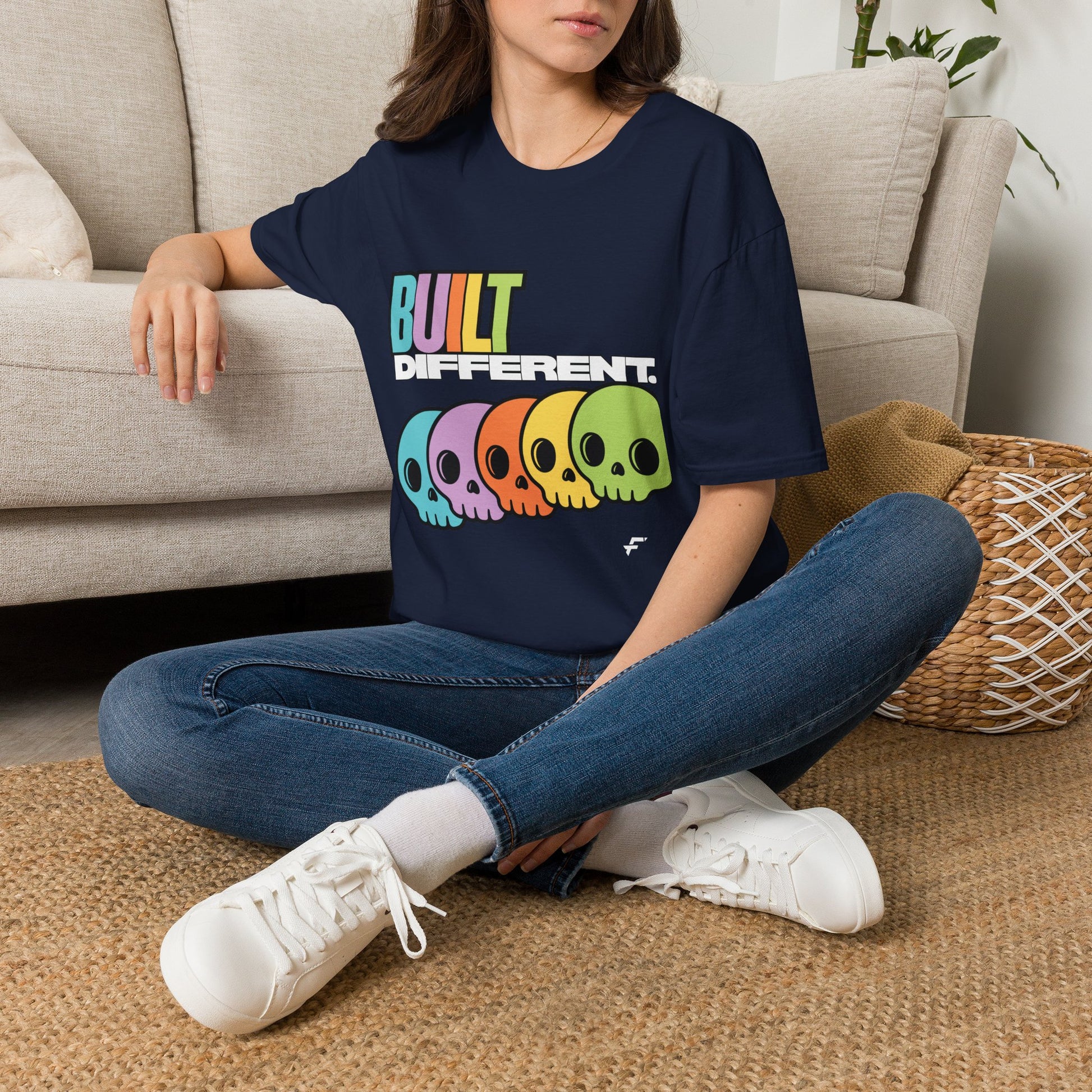 Pride "Built Different" Rainbow Skulls T-Shirt — Colorful Graphic Tee, by FITTWAVE