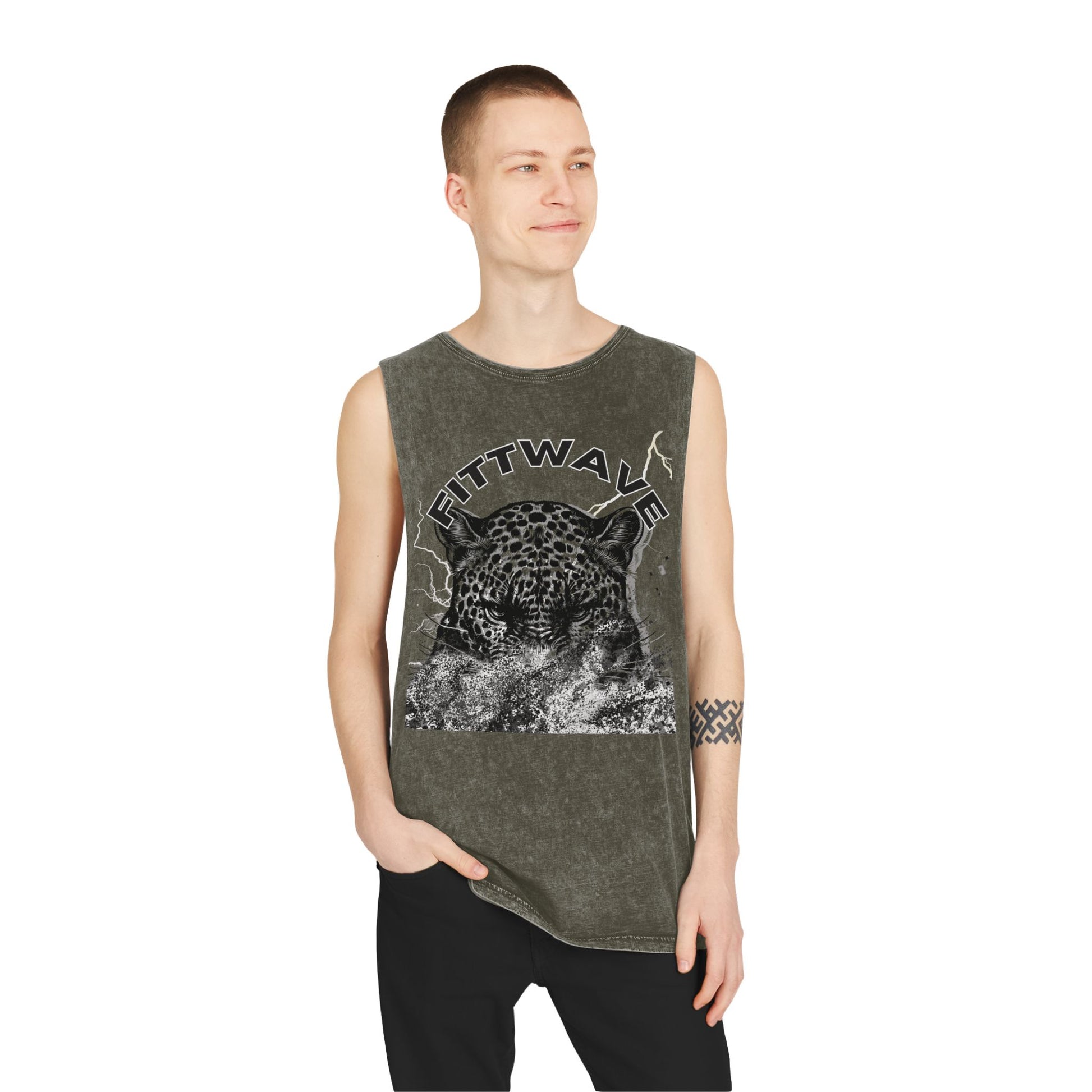 Fittwave- Cheetah Smoke Stonewash Tank Top, Fitted workout tank tops , Summer Outfit, Festival Apparel, Casual Wear, Fitness Tank, Fitted tank top crop