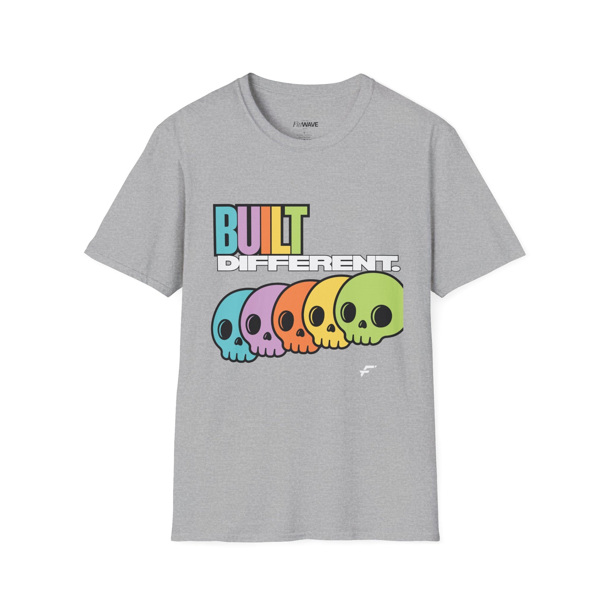 Pride "Built Different" Rainbow Skulls T-Shirt — Colorful Graphic Tee, by FITTWAVE