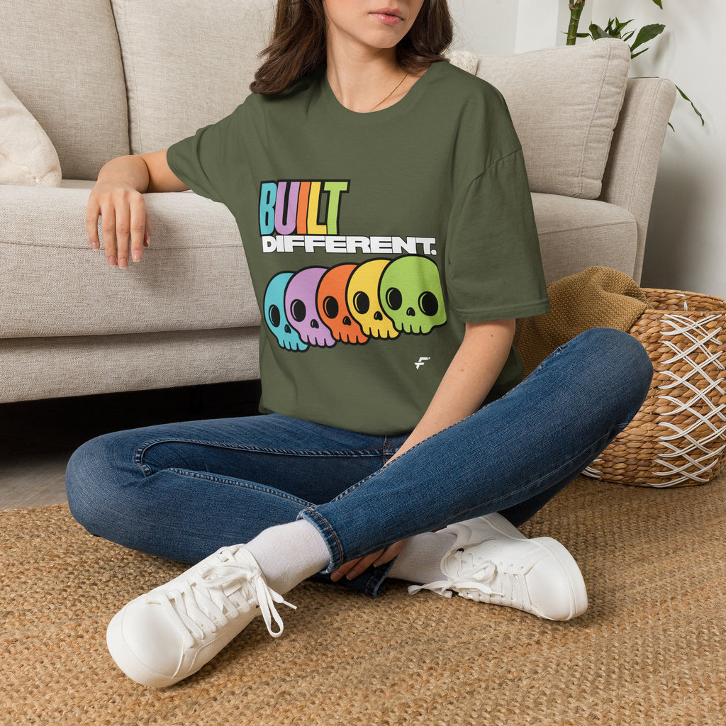 Pride "Built Different" Rainbow Skulls T-Shirt — Colorful Graphic Tee, by FITTWAVE