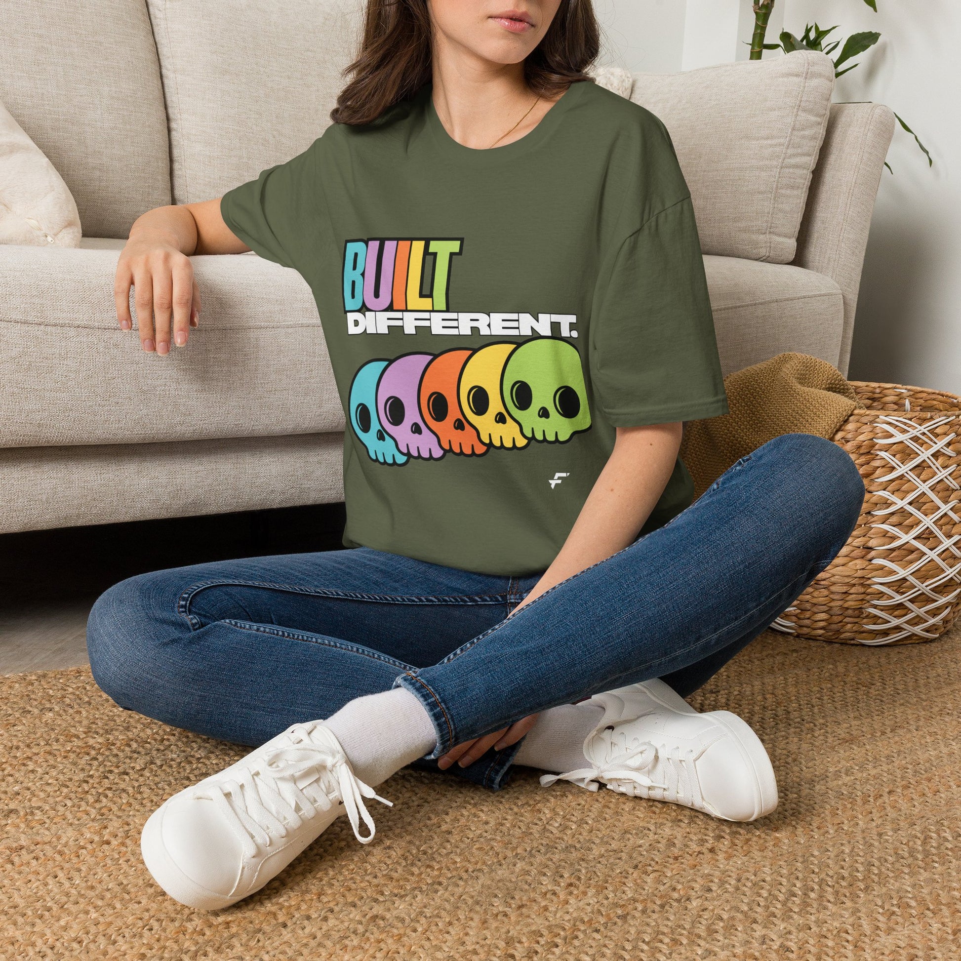 Pride "Built Different" Rainbow Skulls T-Shirt — Colorful Graphic Tee, by FITTWAVE