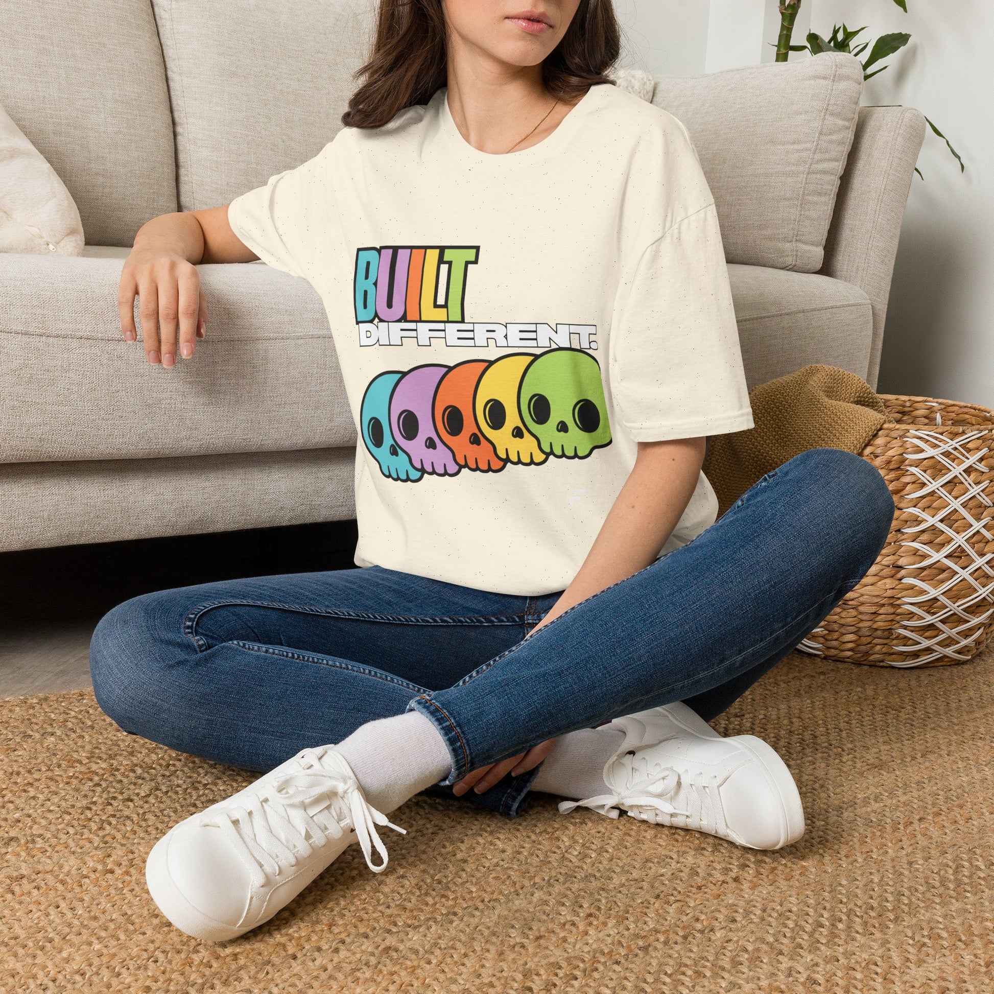 Pride "Built Different" Rainbow Skulls T-Shirt — Colorful Graphic Tee, by FITTWAVE