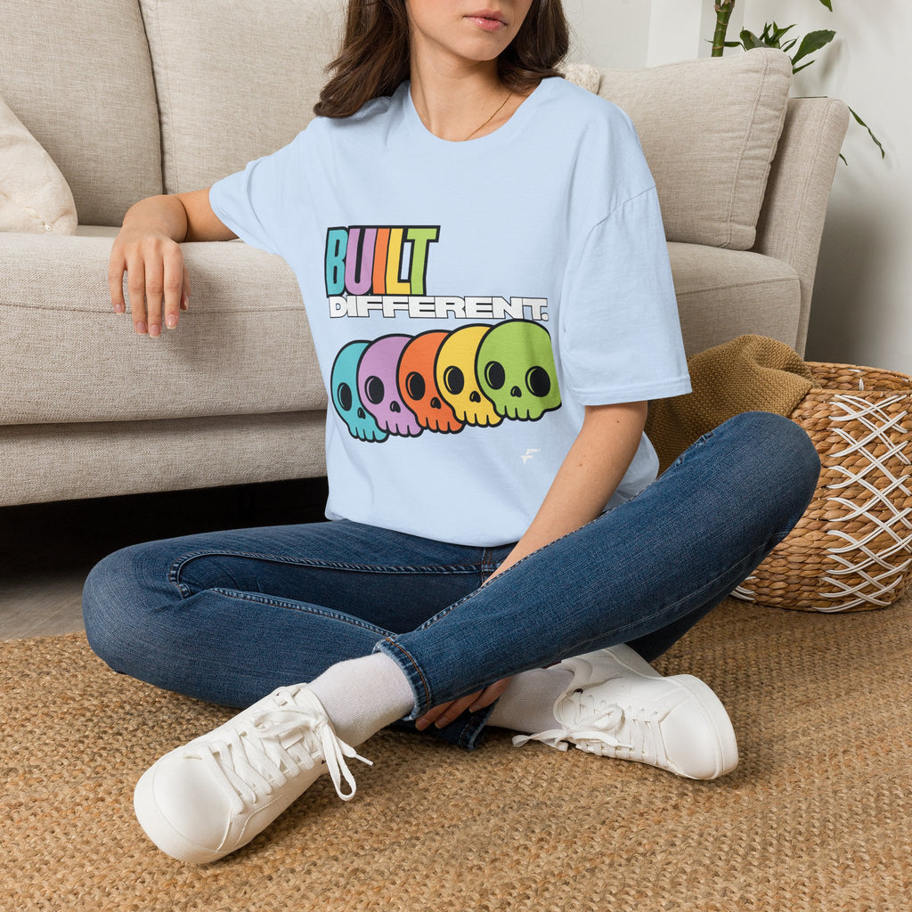 Pride "Built Different" Rainbow Skulls T-Shirt — Colorful Graphic Tee, by FITTWAVE