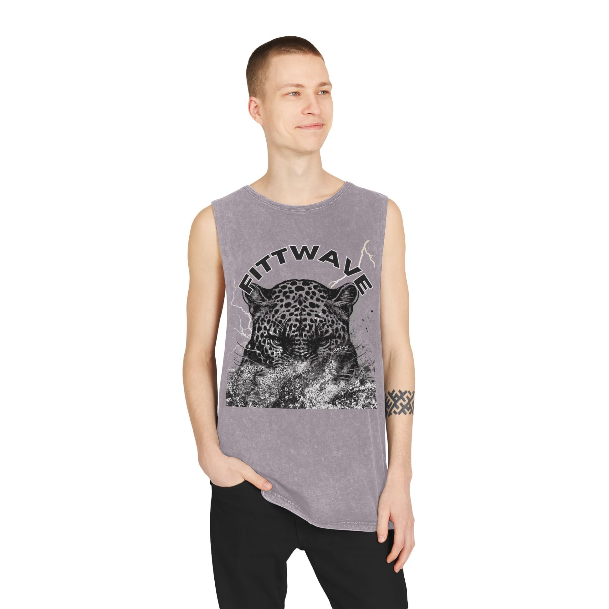 Fittwave- Cheetah Smoke Stonewash Tank Top, Fitted workout tank tops , Summer Outfit, Festival Apparel, Casual Wear, Fitness Tank, Fitted tank top crop