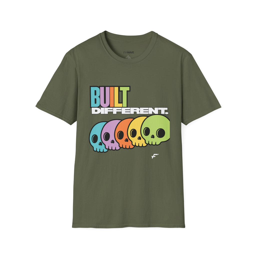 Pride "Built Different" Rainbow Skulls T-Shirt — Colorful Graphic Tee, by FITTWAVE