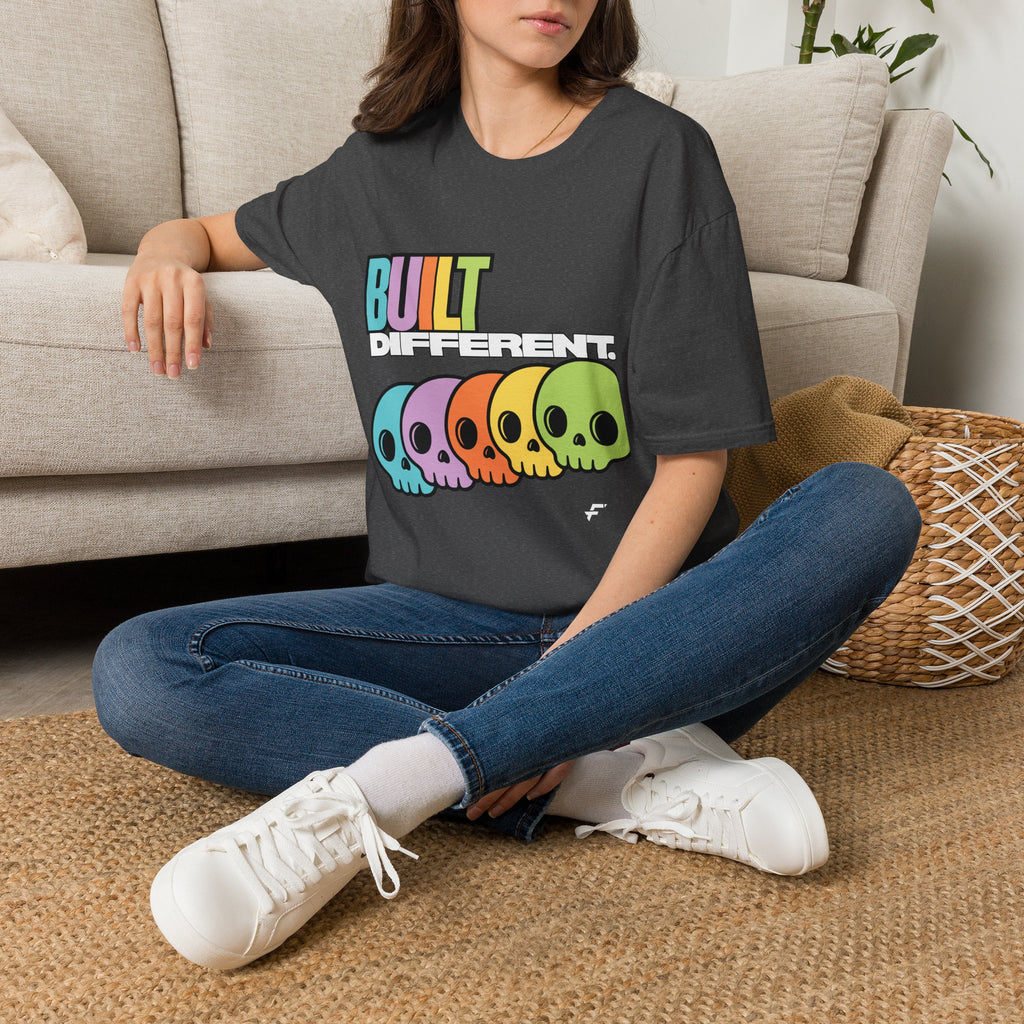 Pride "Built Different" Rainbow Skulls T-Shirt — Colorful Graphic Tee, by FITTWAVE