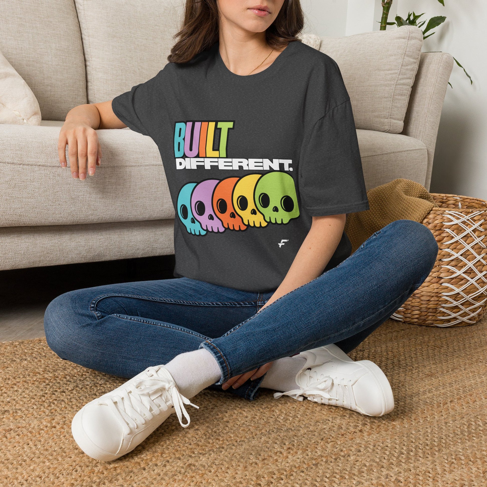 Pride "Built Different" Rainbow Skulls T-Shirt — Colorful Graphic Tee, by FITTWAVE