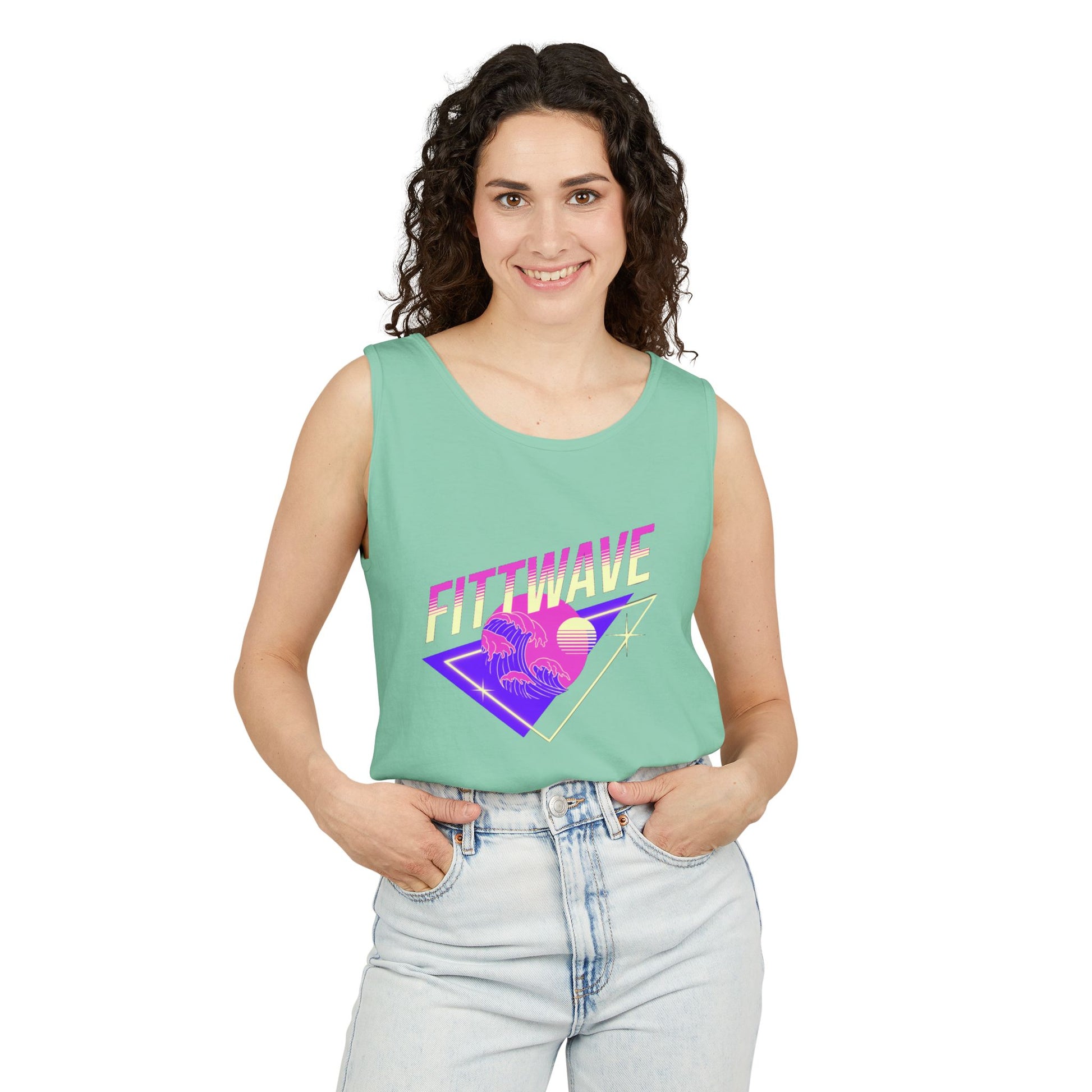 Fittwave Retro Vaporwave Tank Top — Uni-Sex 80s Sunset Palm Fitness Tee for Summer