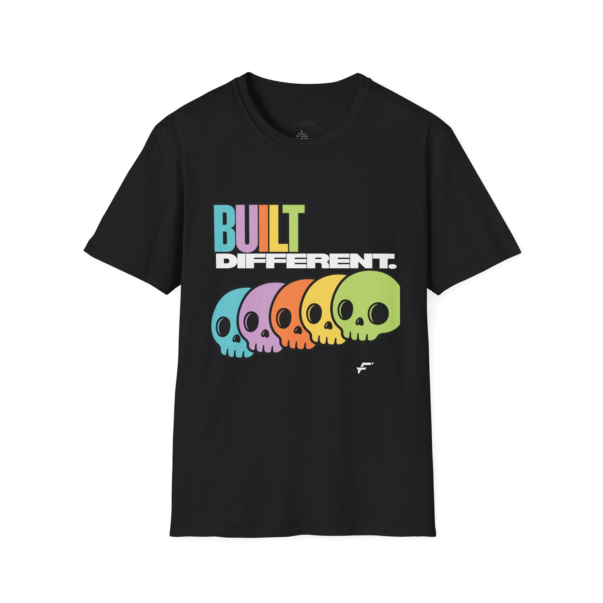 Pride "Built Different" Rainbow Skulls T-Shirt — Colorful Graphic Tee, by FITTWAVE