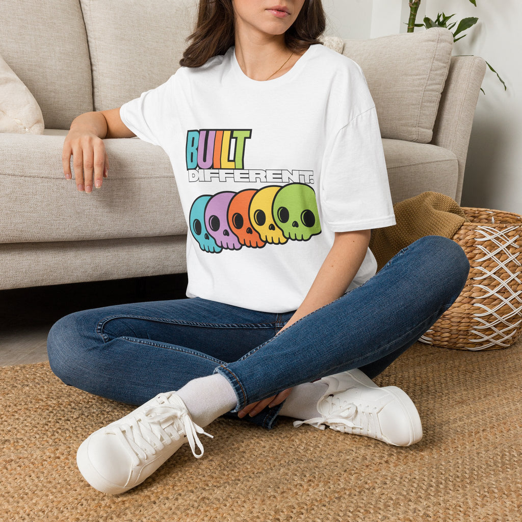 Pride "Built Different" Rainbow Skulls T-Shirt — Colorful Graphic Tee, by FITTWAVE