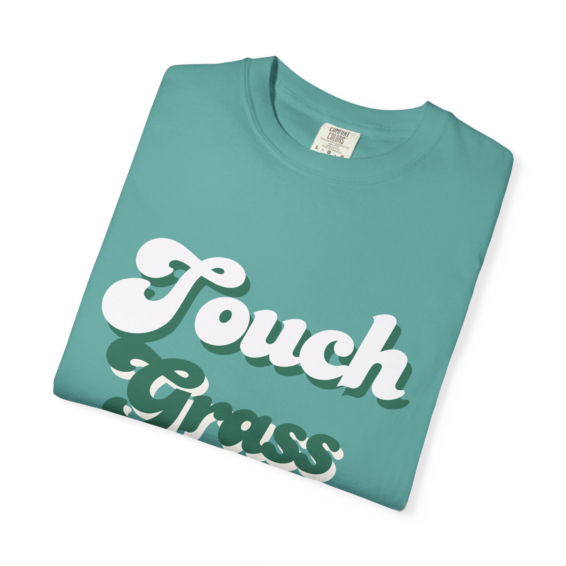 Retro Themed Touch Grass T-Shirt — Retro Green Script Tee for him and for her. By FITTWAVE