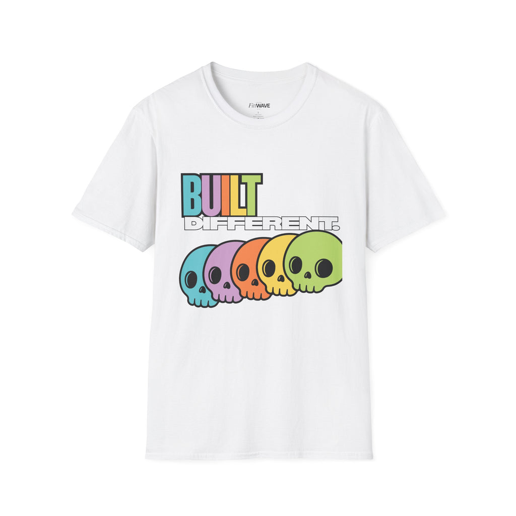 Pride "Built Different" Rainbow Skulls T-Shirt — Colorful Graphic Tee, by FITTWAVE