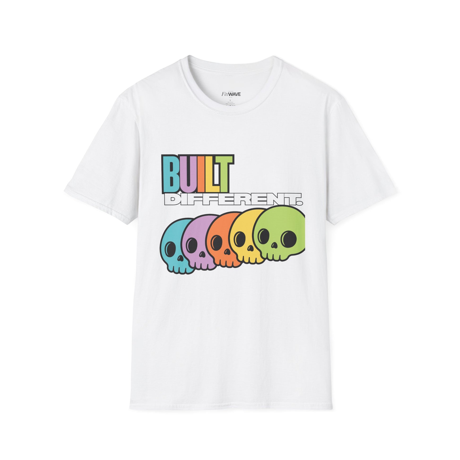Pride "Built Different" Rainbow Skulls T-Shirt — Colorful Graphic Tee, by FITTWAVE