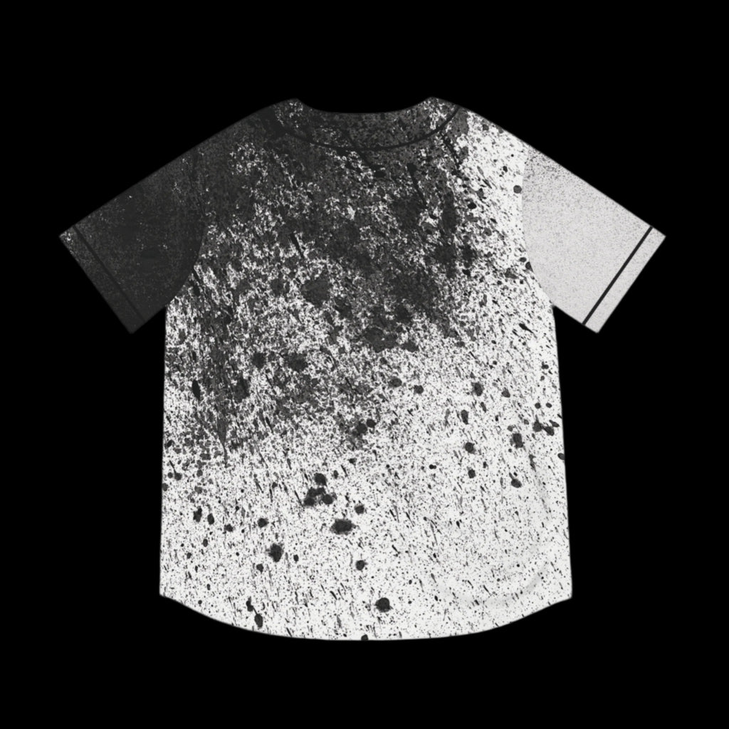 Black and white gradient baseball jersey with Fittwave logo on a white background. Jersey is moisture wicking and focused on fitness and raves. 